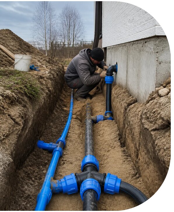 Монтаж наружного водопровода на участке под ключ в Мариинске